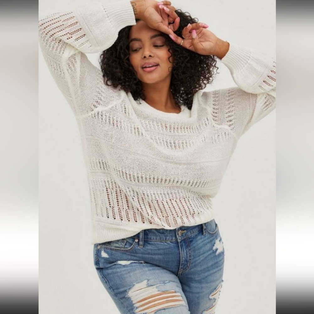 NWT TORRID 6X POINTELLE PULLOVER BALLOON SLEEVE SWEATER-MARSHMALLOW 6X(3…